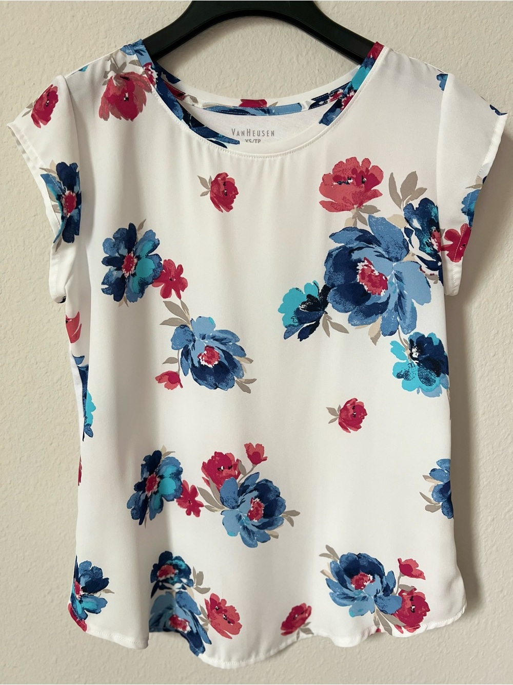 Van Heusen White Floral Short Sleeve Top Size XS